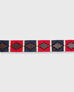 1 1/8" Polo Belt in Red/Navy/Cream Chocolate Leather