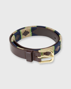 1 1/8" Polo Belt in Khaki/Navy/Sage Chocolate Leather