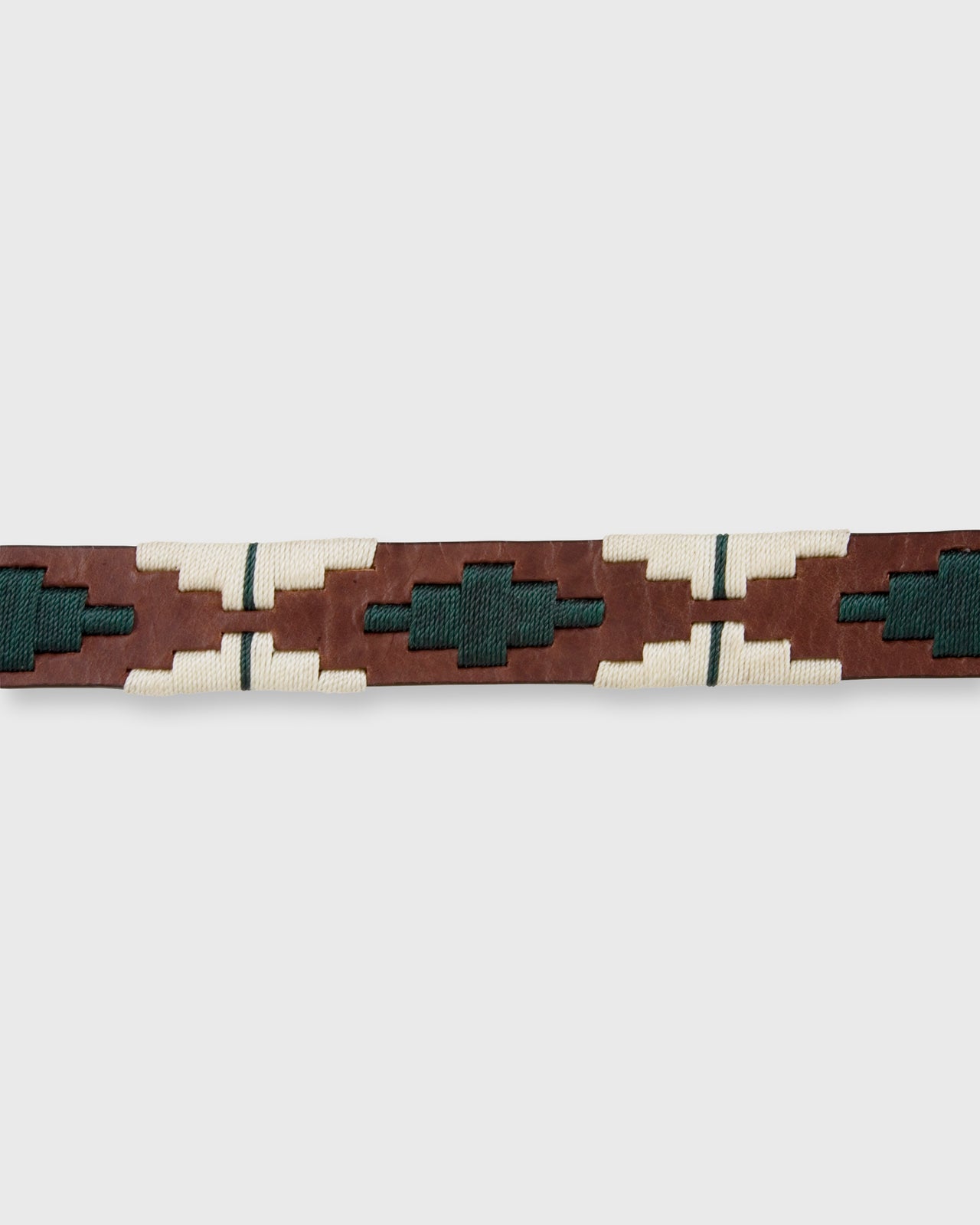 1 1/8" Polo Belt in Green/Bone Medium Brown Leather