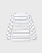 Load image into Gallery viewer, Long-Sleeved Boatneck Tee in White/Heather Grey Stripe Compact Jersey
