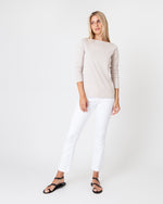 Load image into Gallery viewer, Long-Sleeved Boatneck Tee in Taupe/Ivory Stripe Compact Jersey
