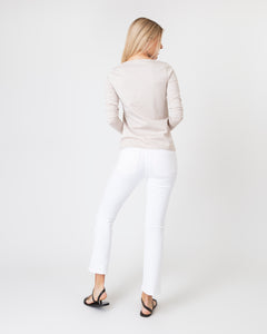 Long-Sleeved Boatneck Tee in Taupe/Ivory Stripe Compact Jersey