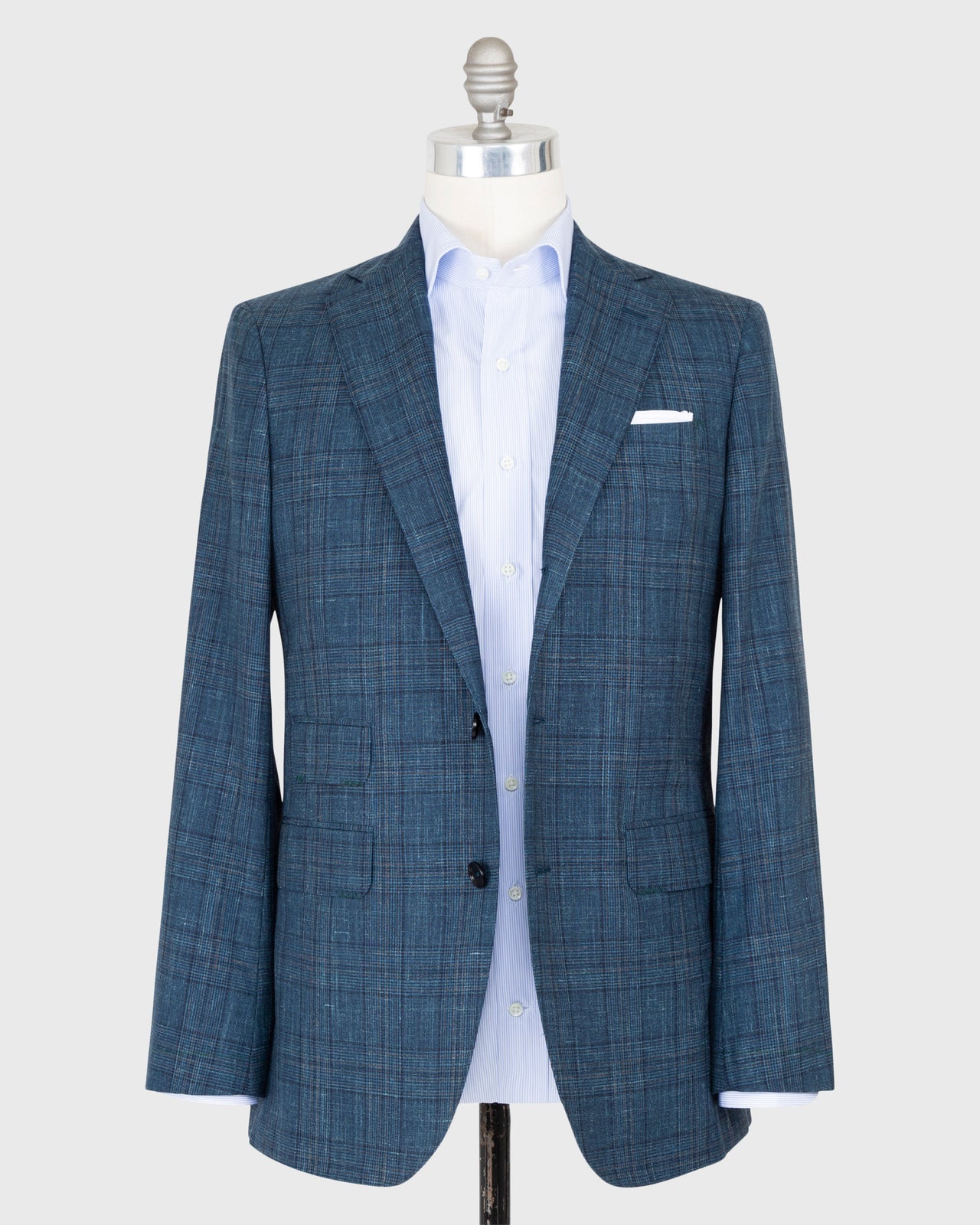ベイクルーズ　INHERIT Woollike Laidback Suits Virgil No. 2 Suit in Petrol/Navy/Chocolate Glen Plaid Plainweave