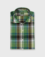 Load image into Gallery viewer, Slim-Fit Spread Collar Sport Shirt in Green/Brown/Blue Plaid Chambray
