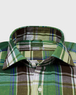 Load image into Gallery viewer, Slim-Fit Spread Collar Sport Shirt in Green/Brown/Blue Plaid Chambray
