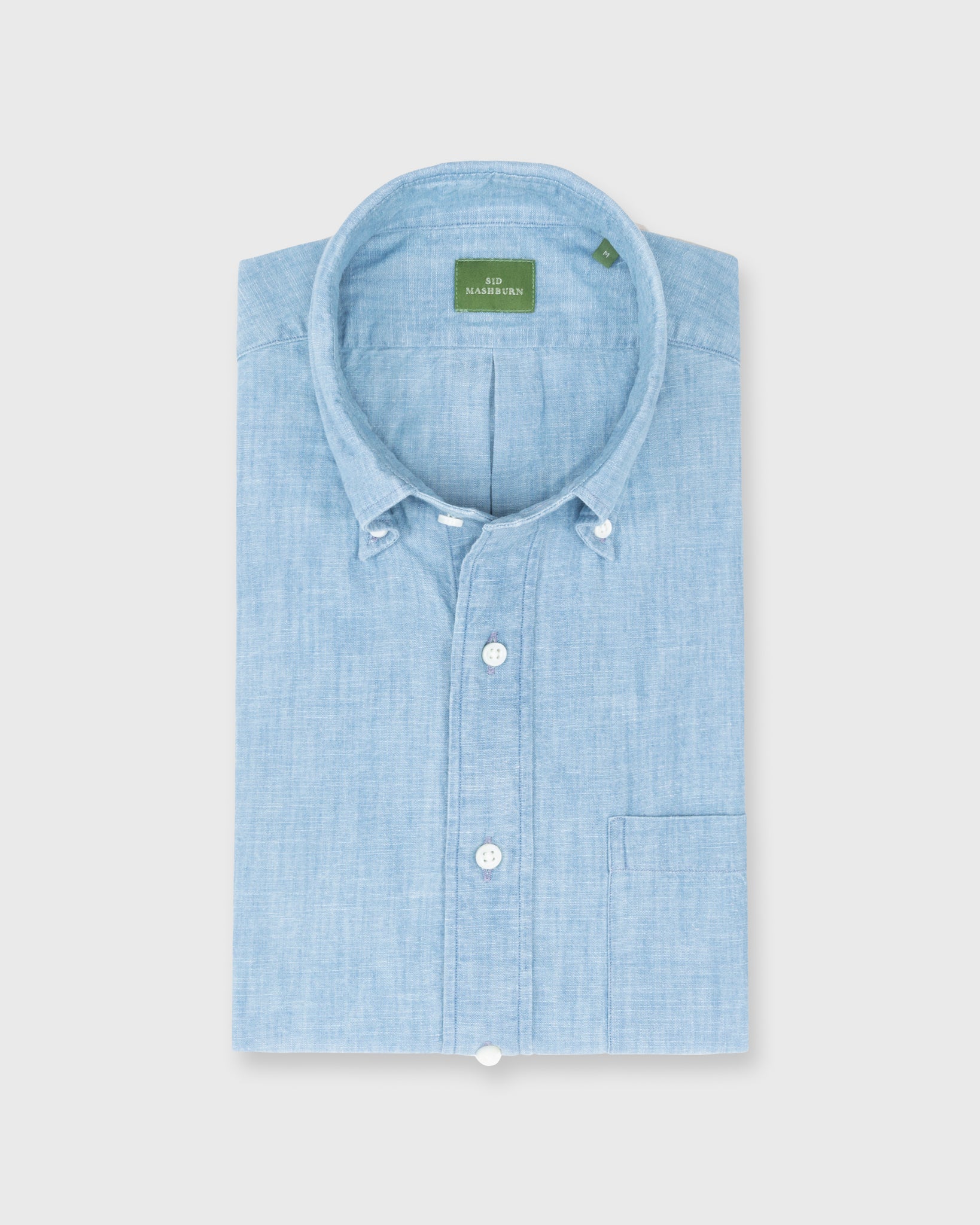 Short-Sleeved Button-Down Sport Shirt in Extra Light Washed Indigo Chambray