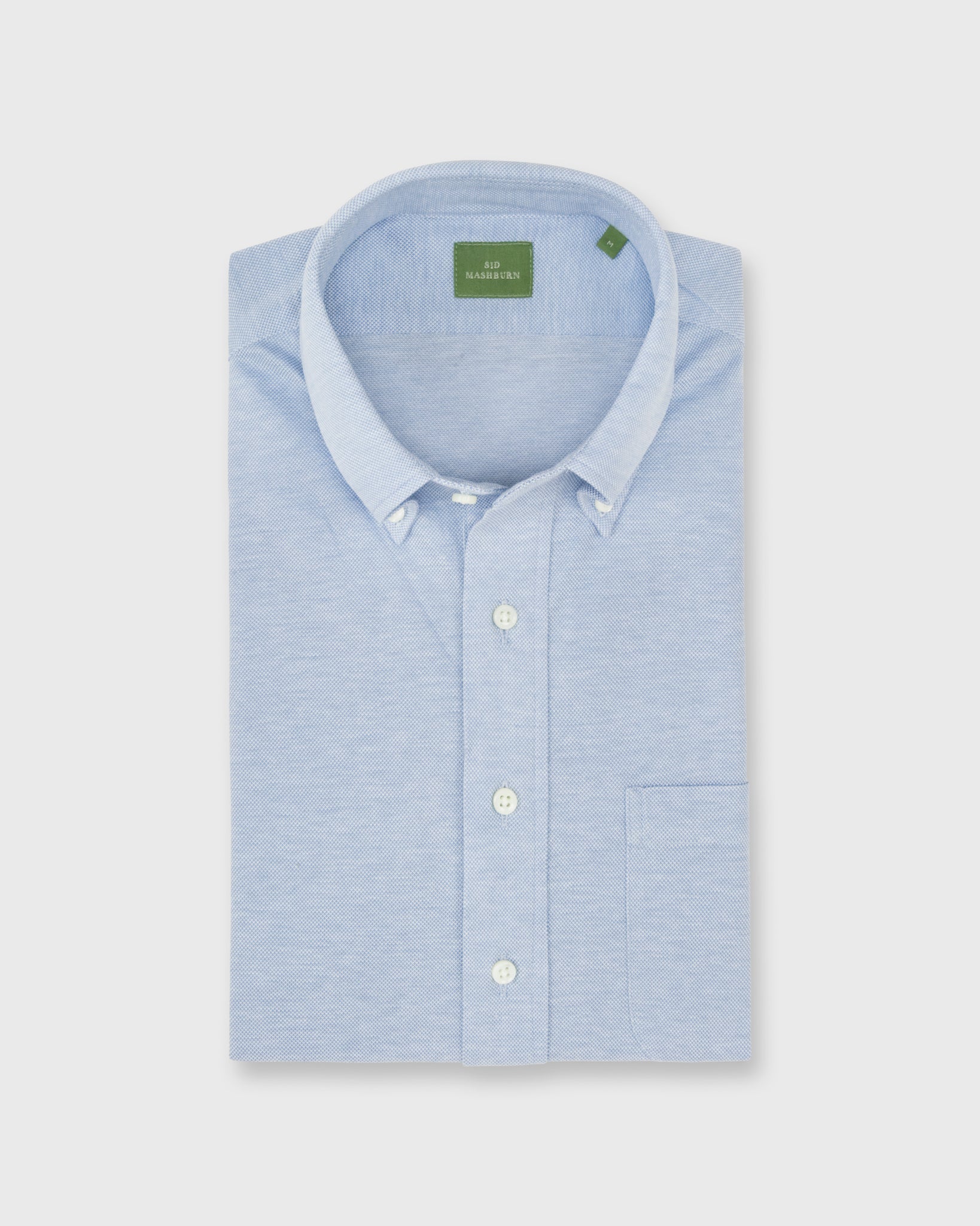 Knit Button-Down Popover Shirt in Sky Blue Oxford Pique