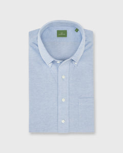 Knit Button-Down Popover Shirt in Sky Blue Oxford Pique