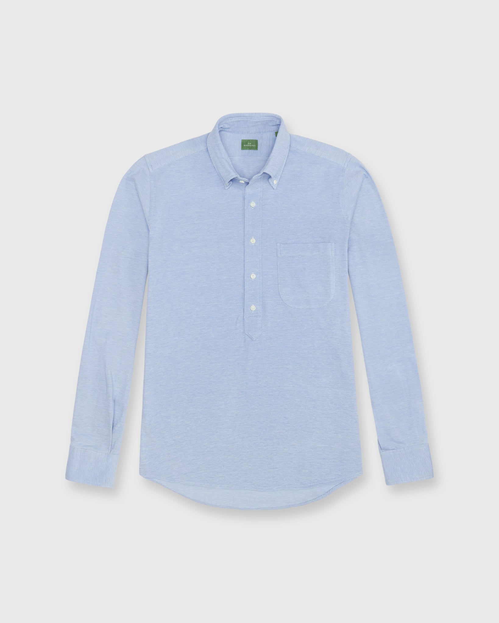 Knit Button-Down Popover Shirt in Sky Blue Oxford Pique