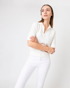 Half-Sleeved Georgina Sweater in Ivory Cotton/Silk