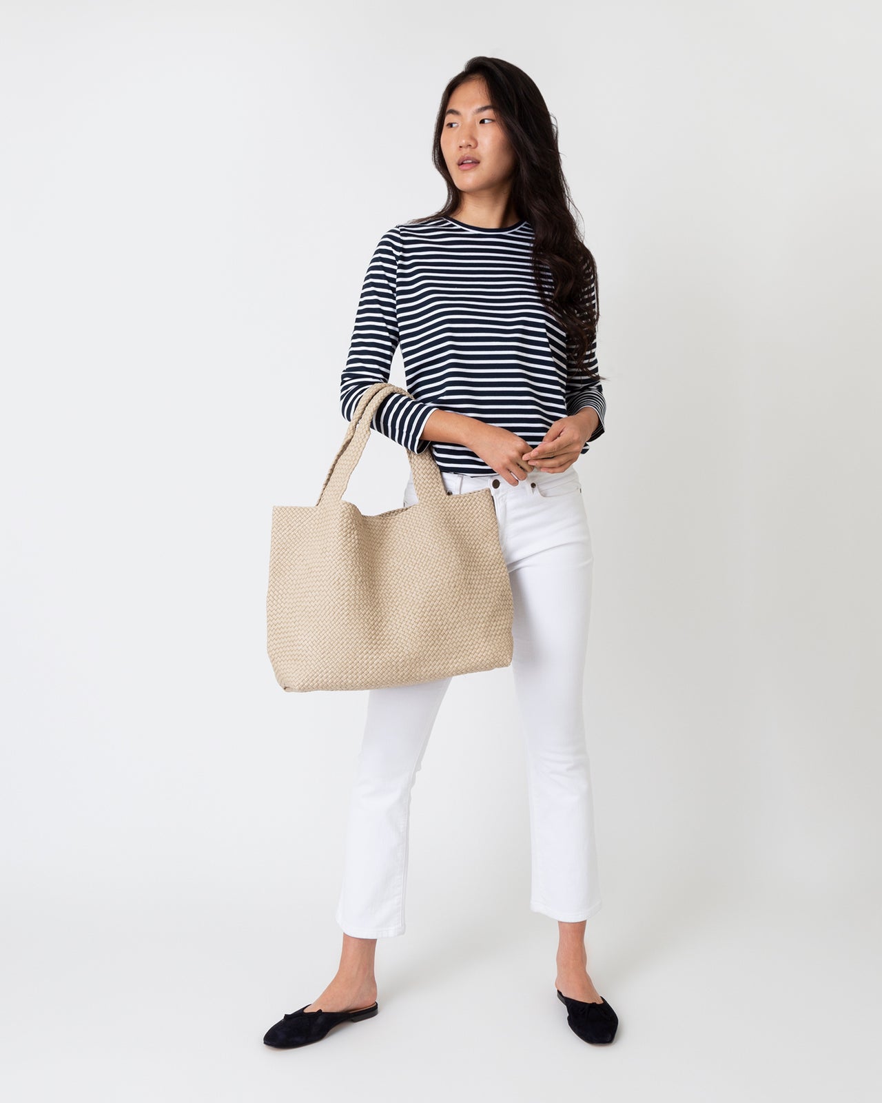 Mercato Handwoven Tote in Beige Coated Cotton