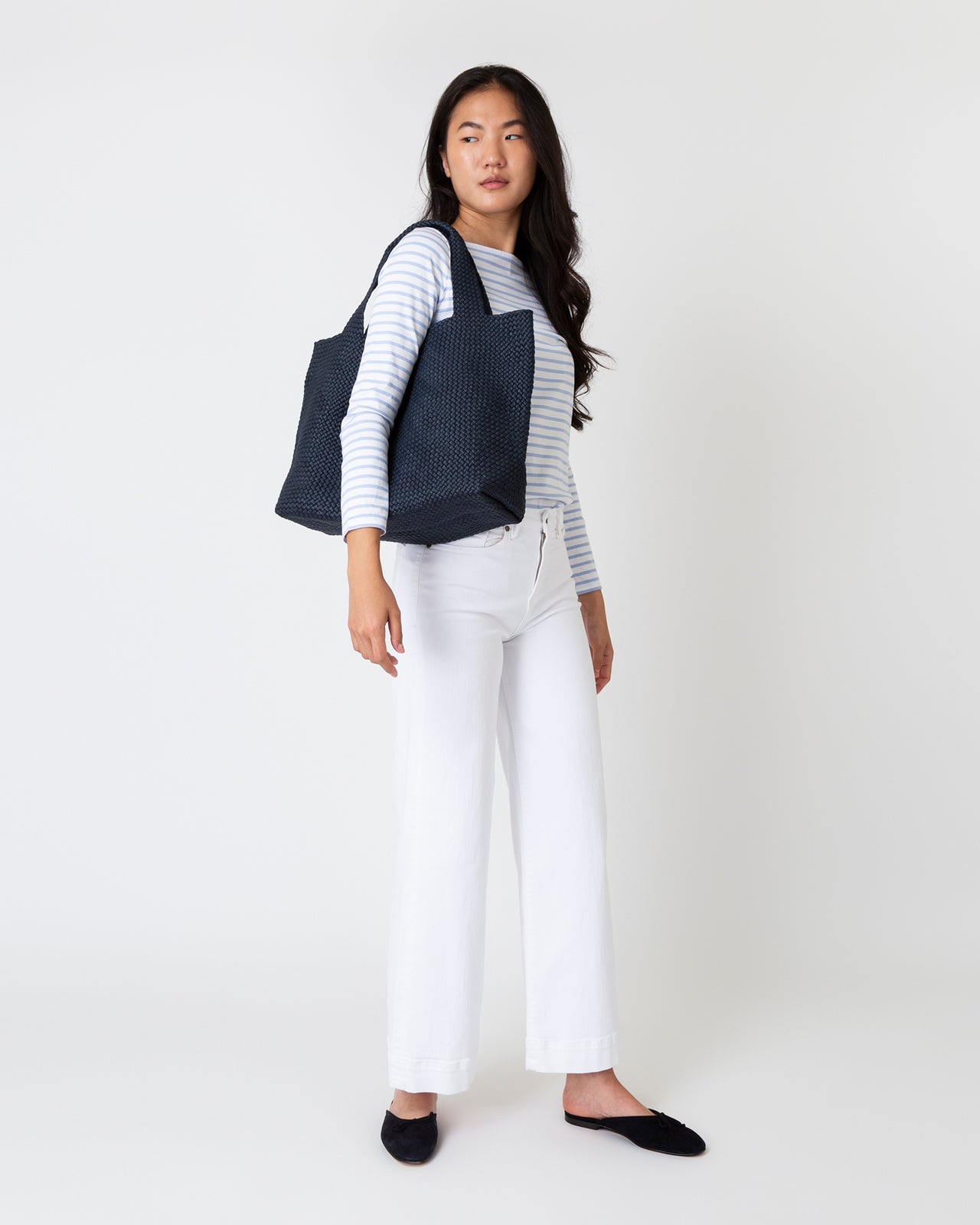 Mercato Handwoven Tote in Navy Coated Cotton