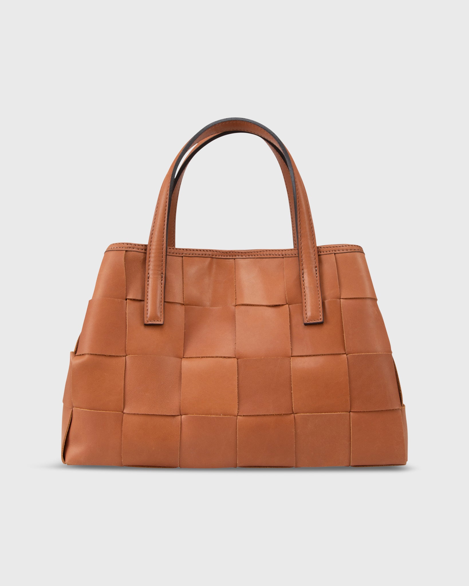 Wide Woven Satchel Bag in Biscuit Leather