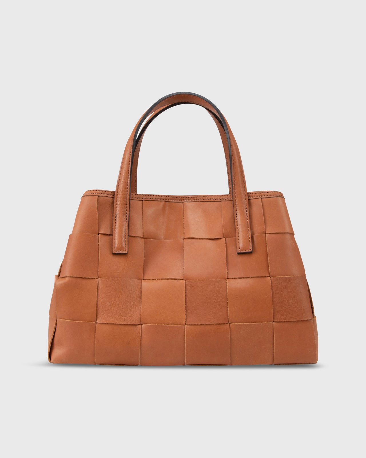 Wide Woven Satchel Bag in Biscuit Leather