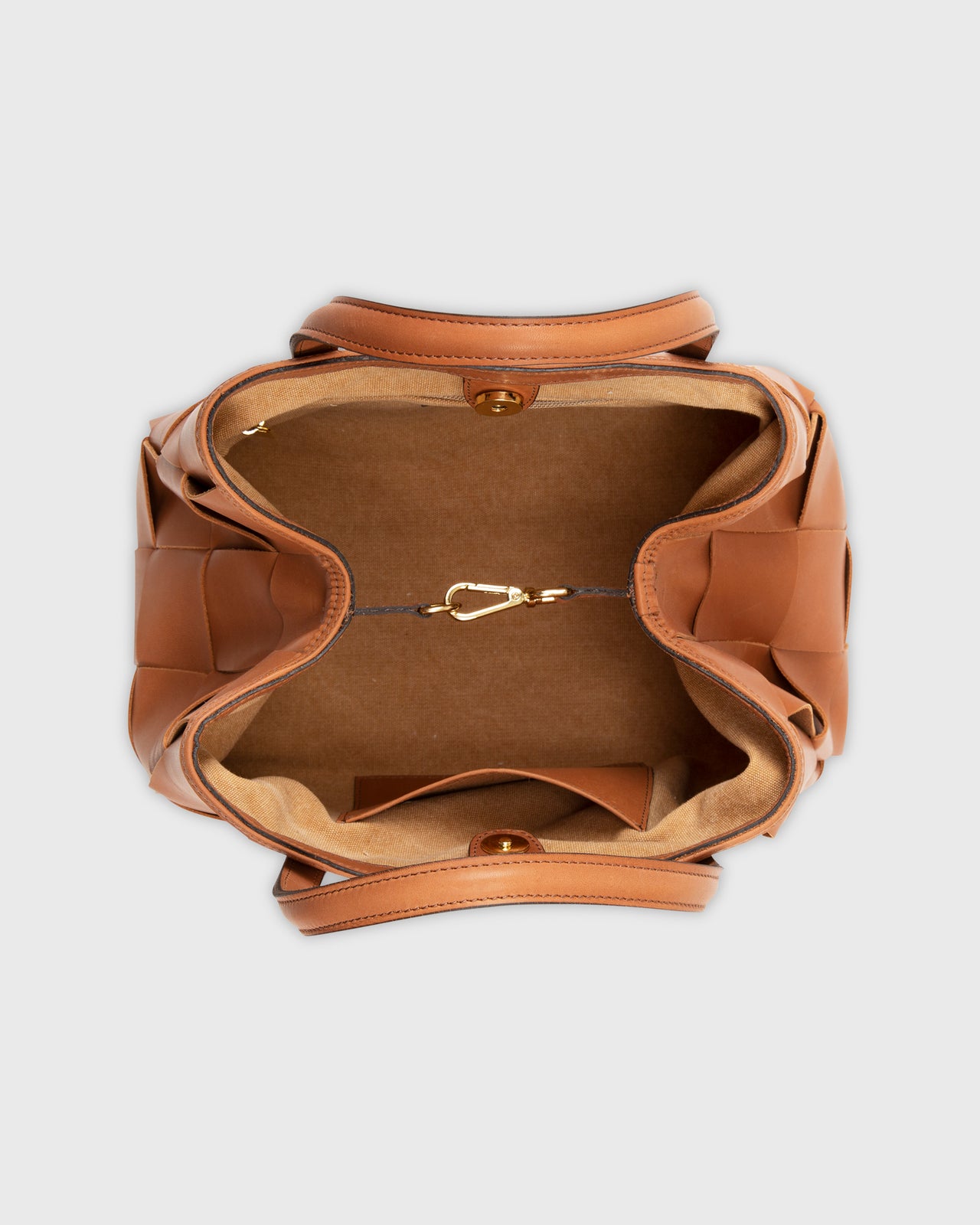 Wide Woven Satchel Bag in Biscuit Leather