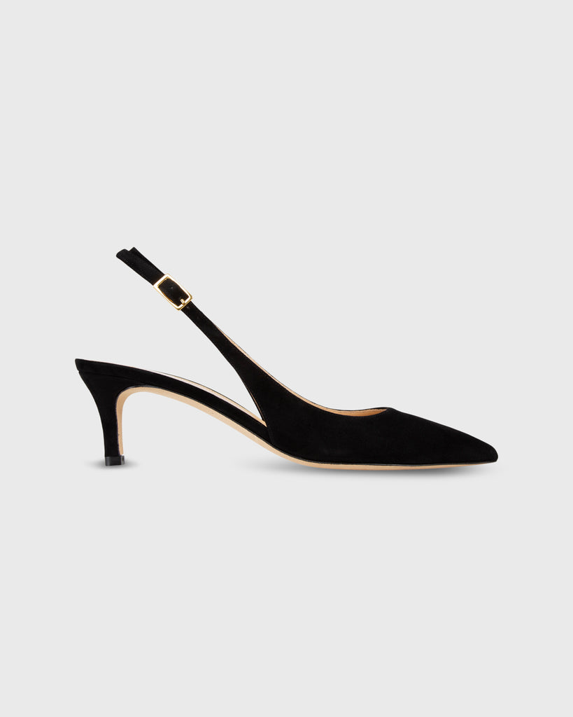 Kitten Heel Slingback in Black Suede | Shop Ann Mashburn