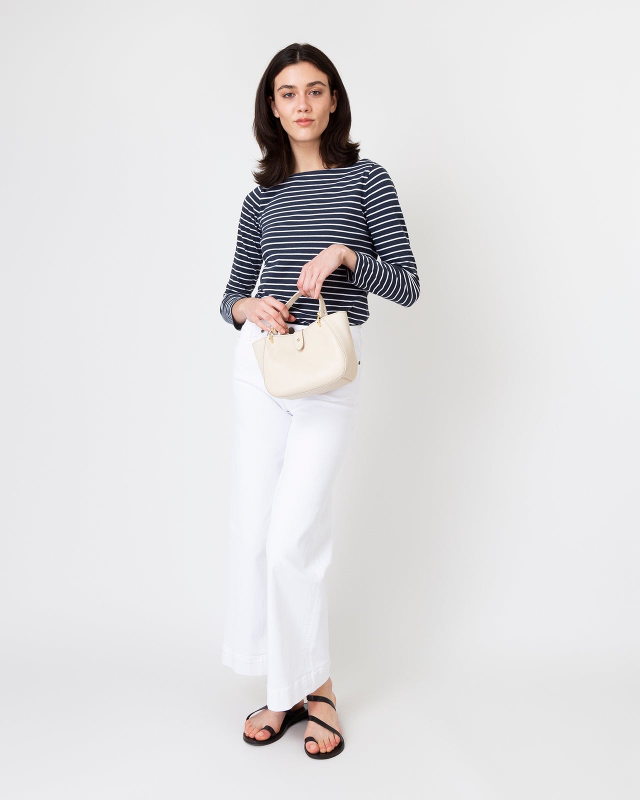 Small Annalisa Satchel Bag in Beige Leather