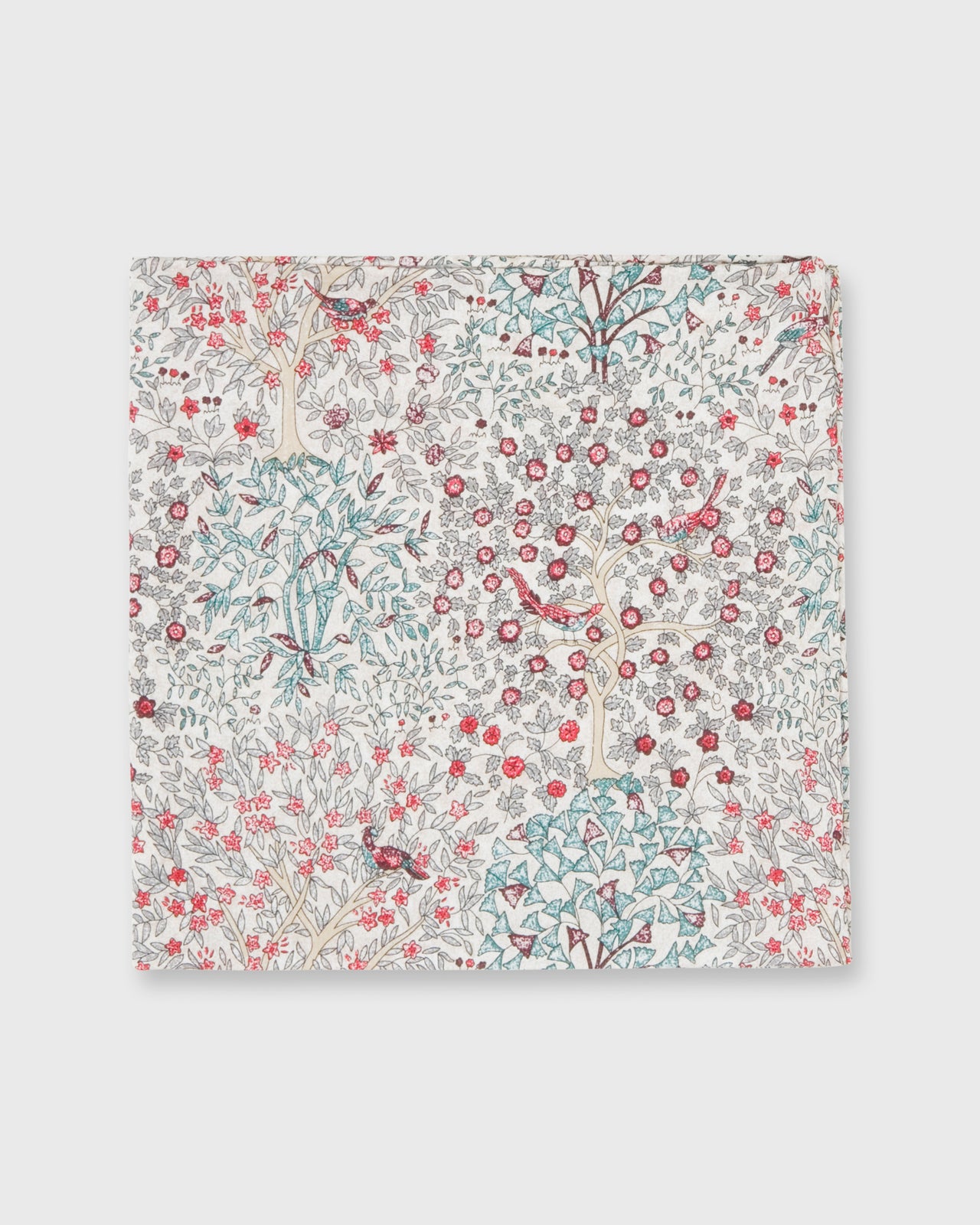 Hand-Rolled Cotton Print Pocket Square in Red/Green Jesse & Jean Liberty Fabric