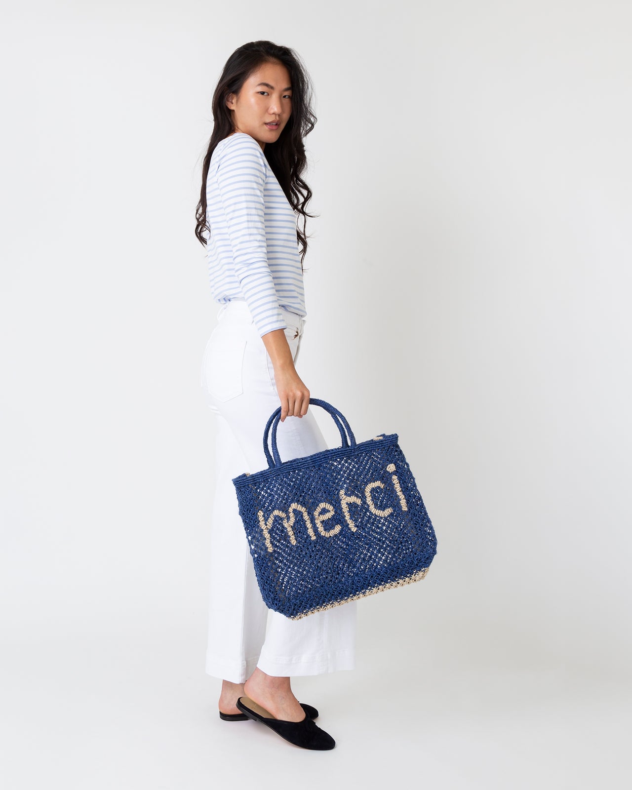 Small Merci Tote in Indigo/Natural