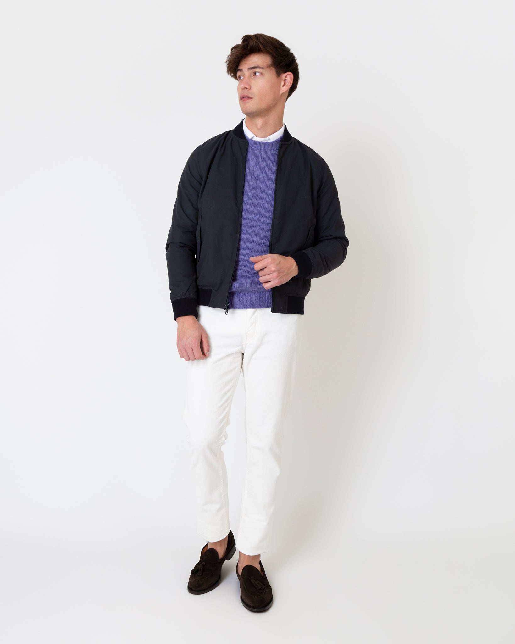 Bomber Jacket in Navy Dry Waxed Cotton