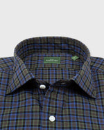 Load image into Gallery viewer, Spread Collar Sport Shirt in Olive/Blue/Navy Plaid Poplin
