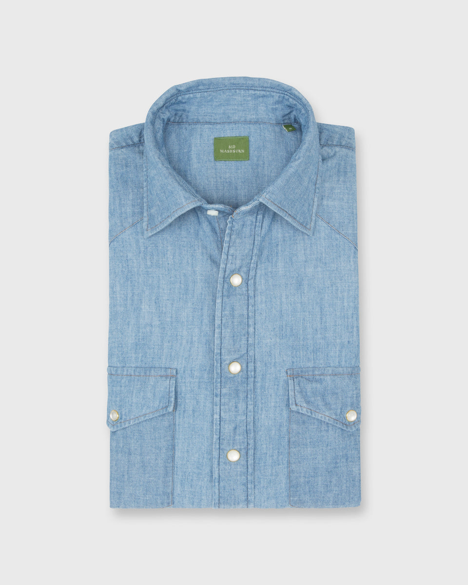Western Work Shirt in Extra Light Washed Indigo Chambray