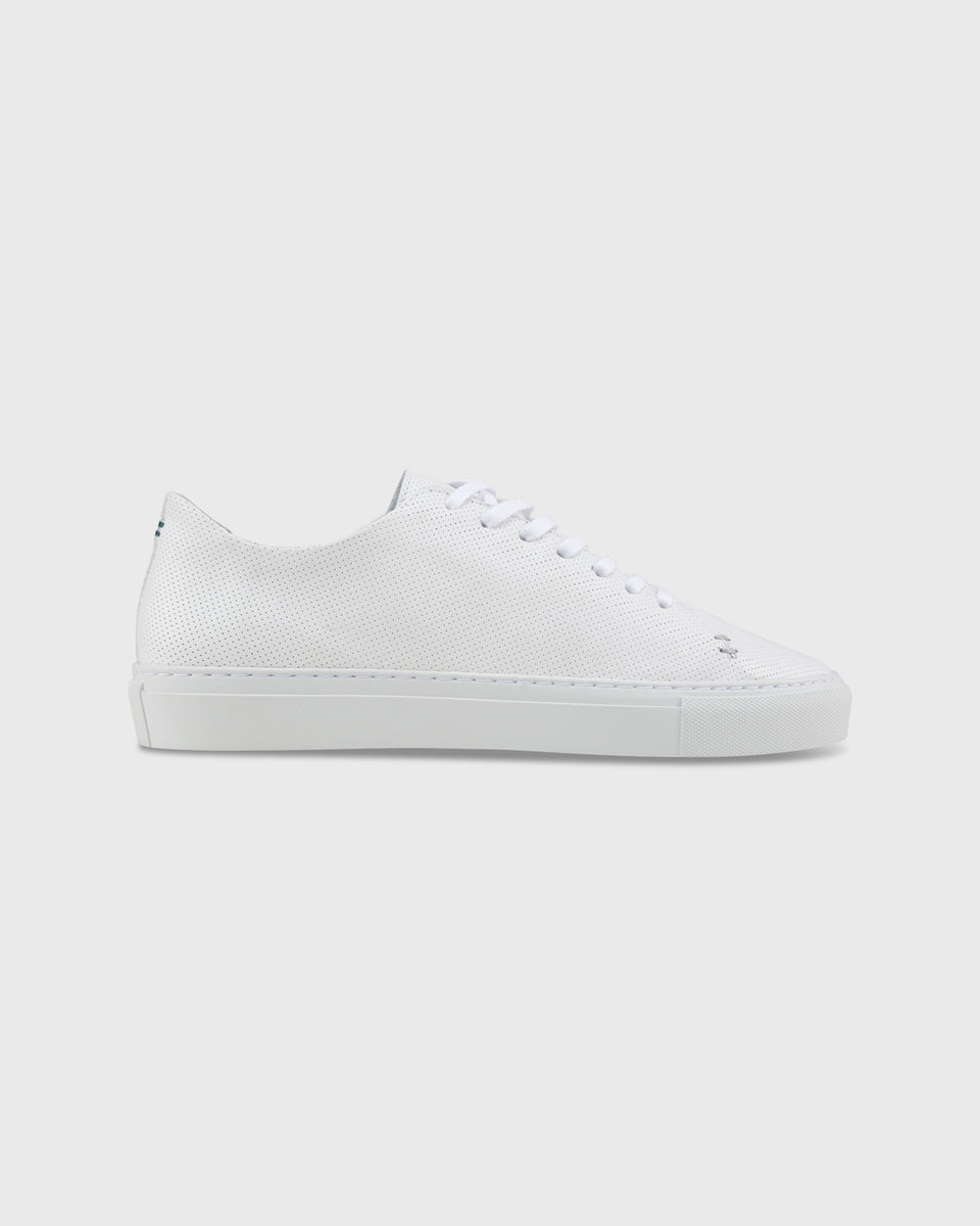 Low-Top Lace-Up Sneaker in White Perforated Leather | Shop Sid Mashburn