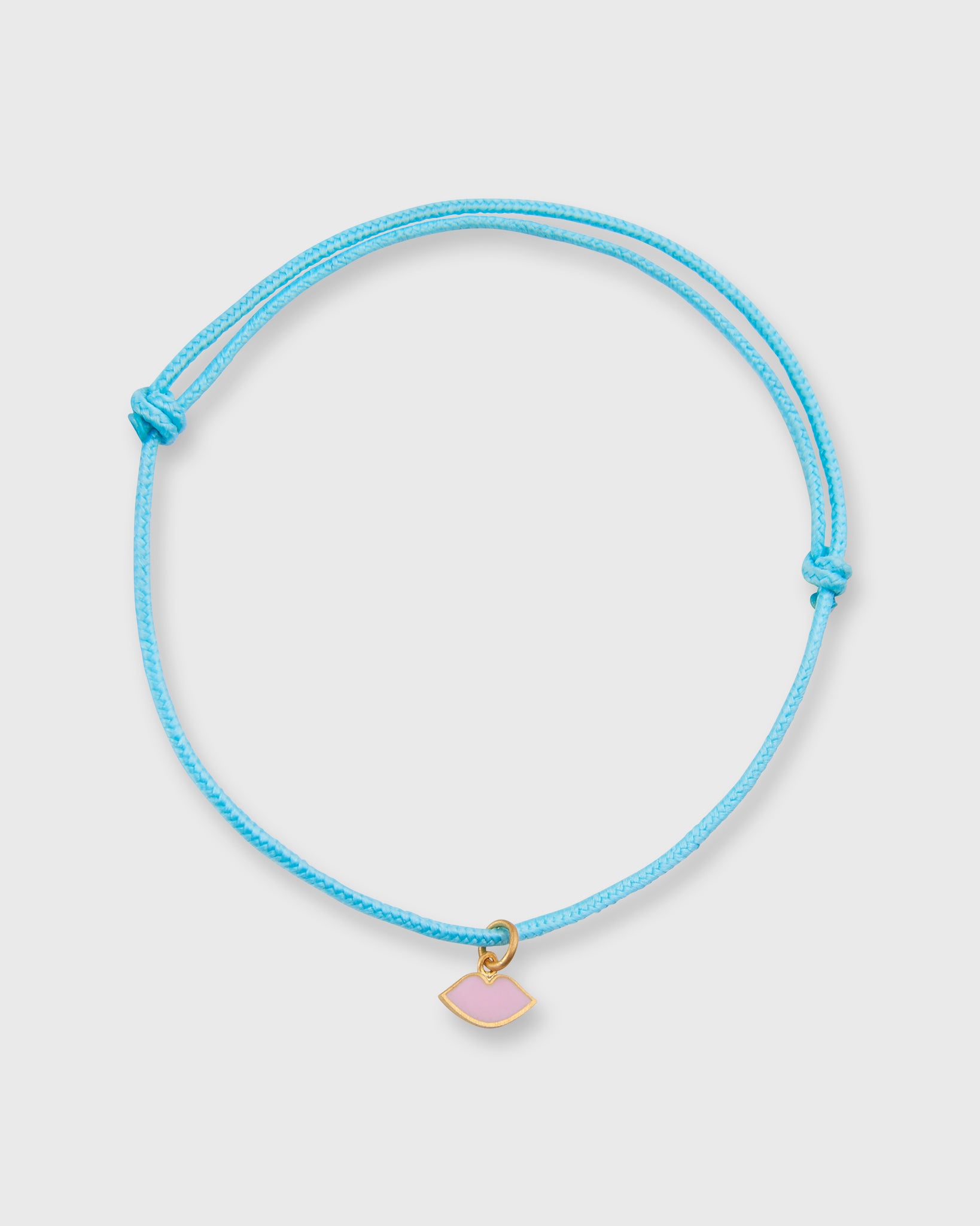 Kiss Charm Bracelet in Pink Enamel/Turquoise Cord
