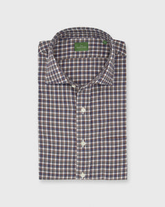 Spread Collar Sport Shirt in Grey/Cobalt/Brown Check Brushed Twill