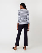 Load image into Gallery viewer, Long-Sleeved Boatneck Tee in White/Navy Stripe Compact Jersey
