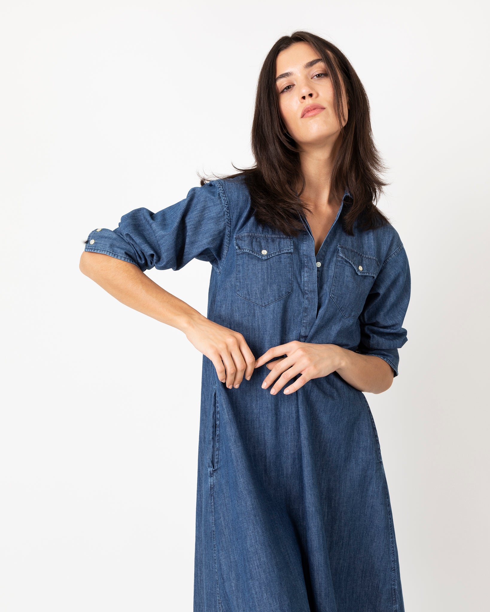 SOLD 80s Light Blue Denim Elastic Waist Shirtwaist Dress – Medium → Hotbox  Vintage