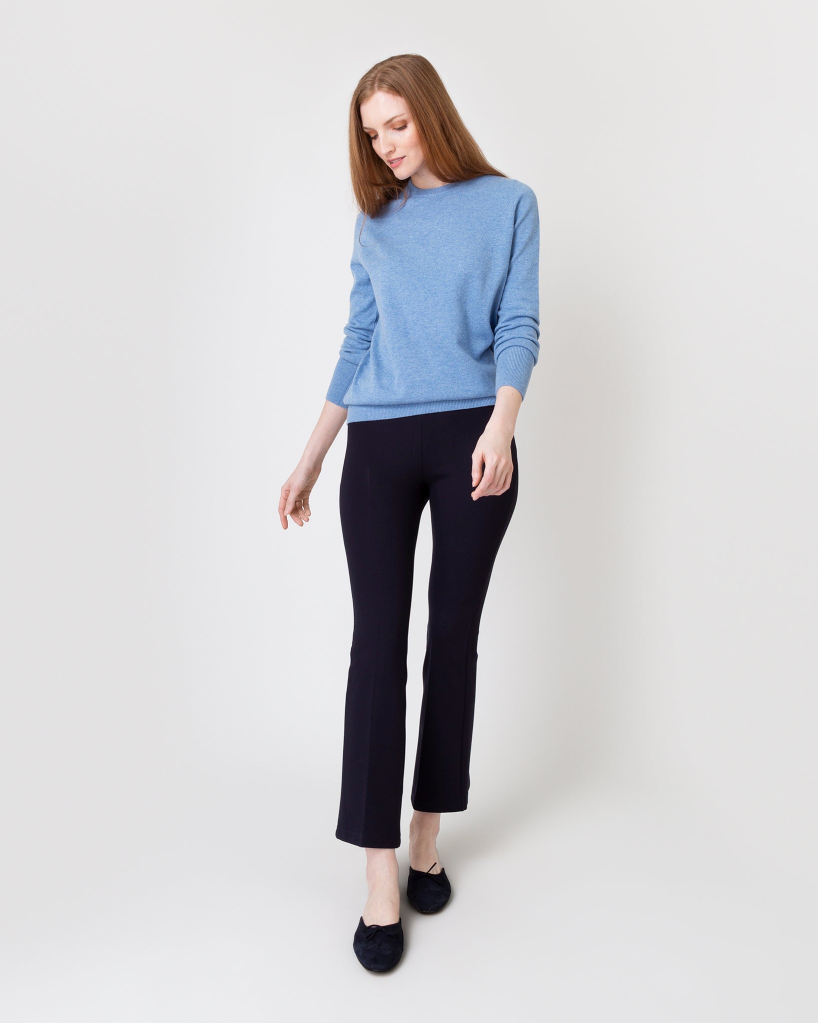 Cydney Boyfriend Crewneck Sweater in Heather Blue Cashmere