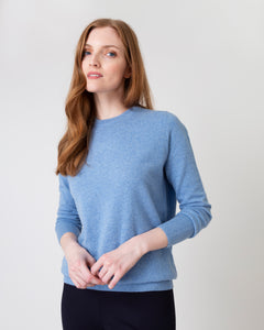 Cydney Boyfriend Crewneck Sweater in Heather Blue Cashmere