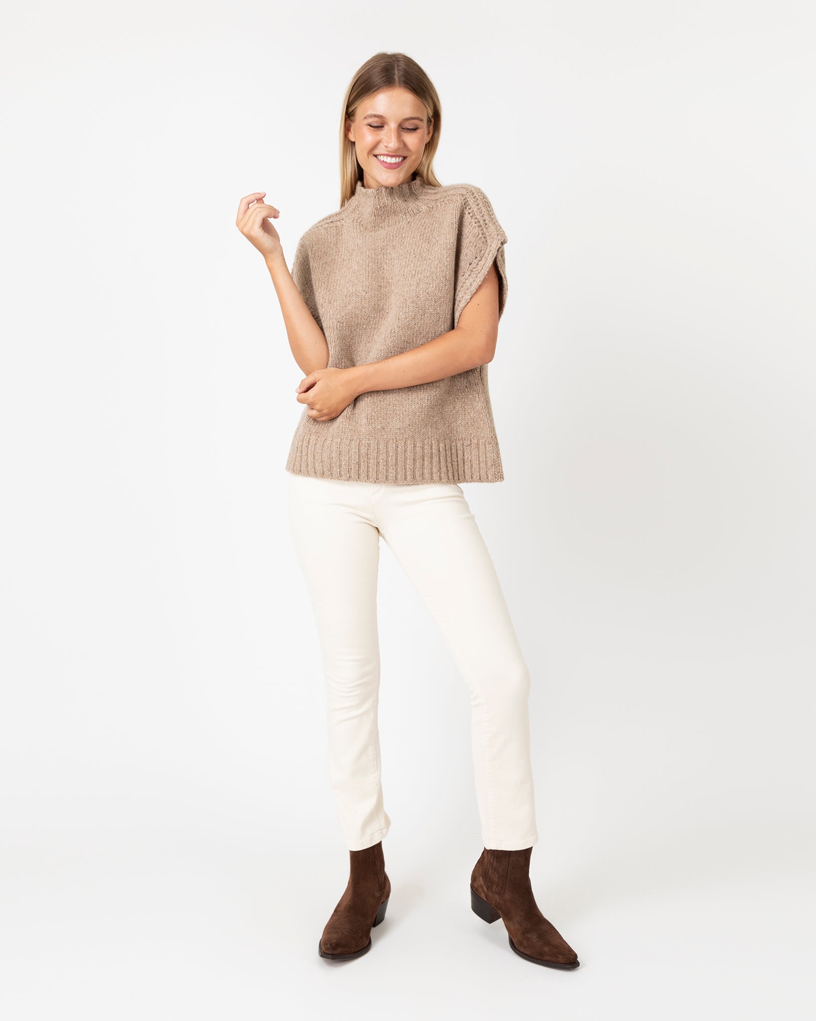 Athena Sweater in Camel Donegal Cashmere