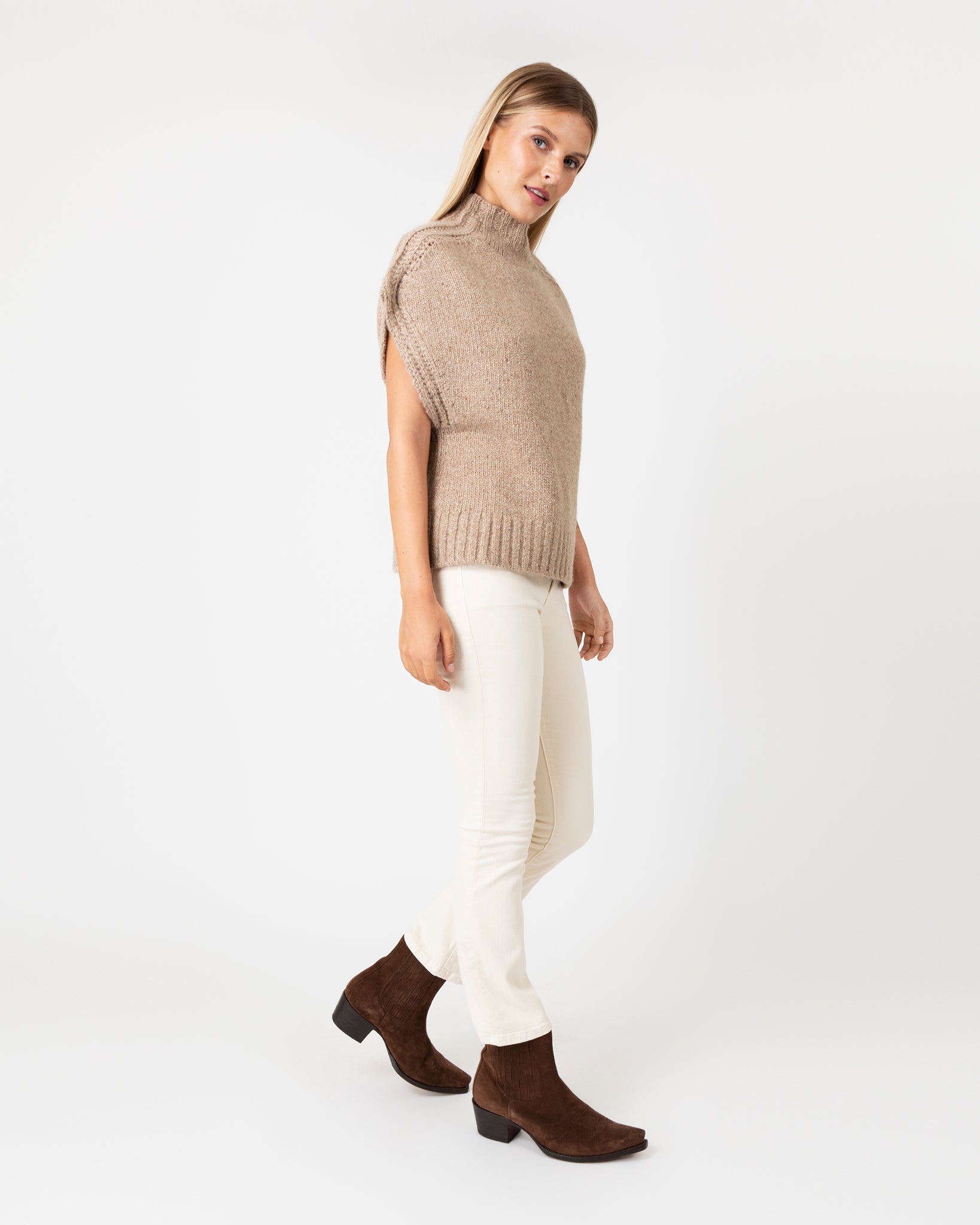 Athena Sweater in Camel Donegal Cashmere