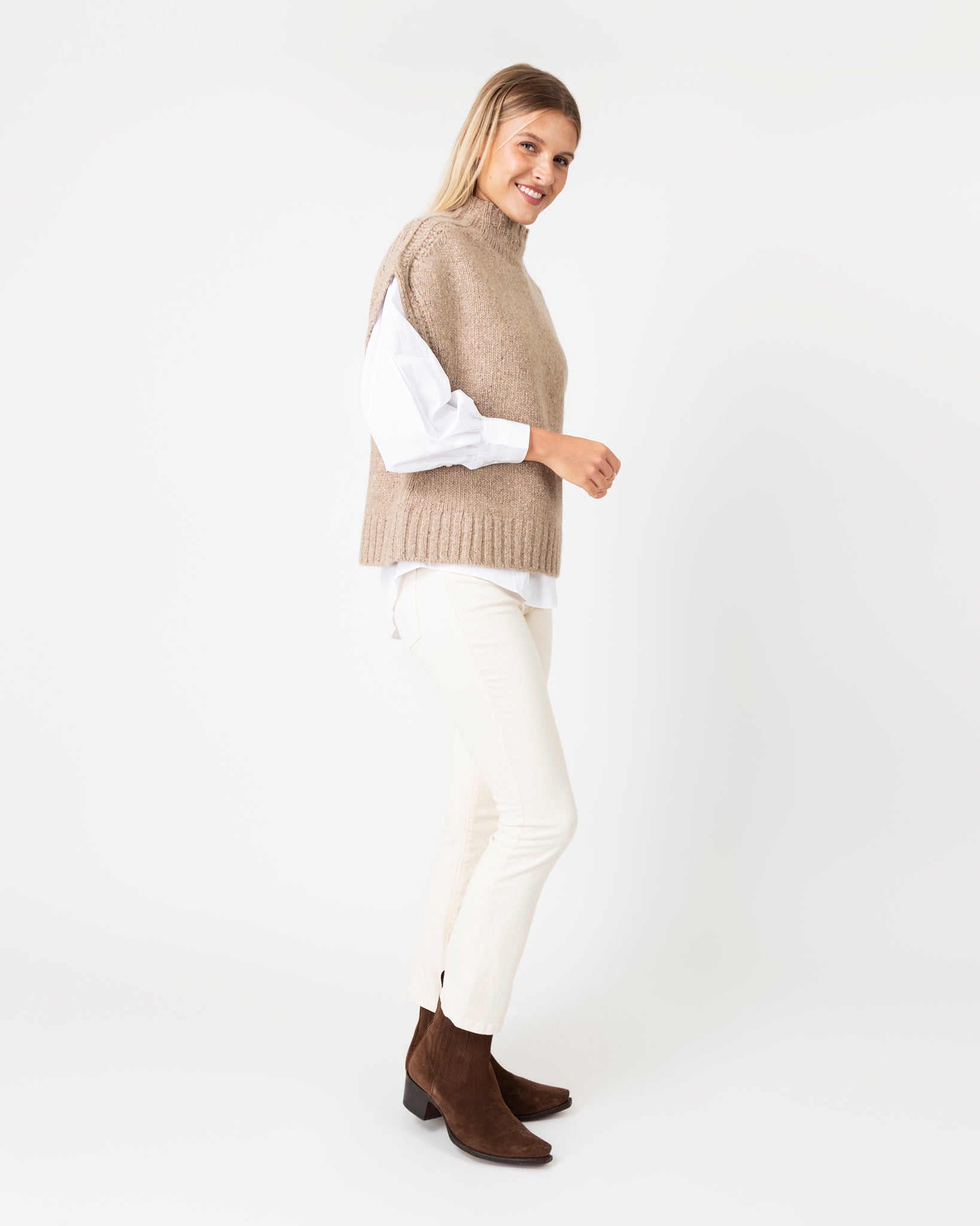 Athena Sweater in Camel Donegal Cashmere