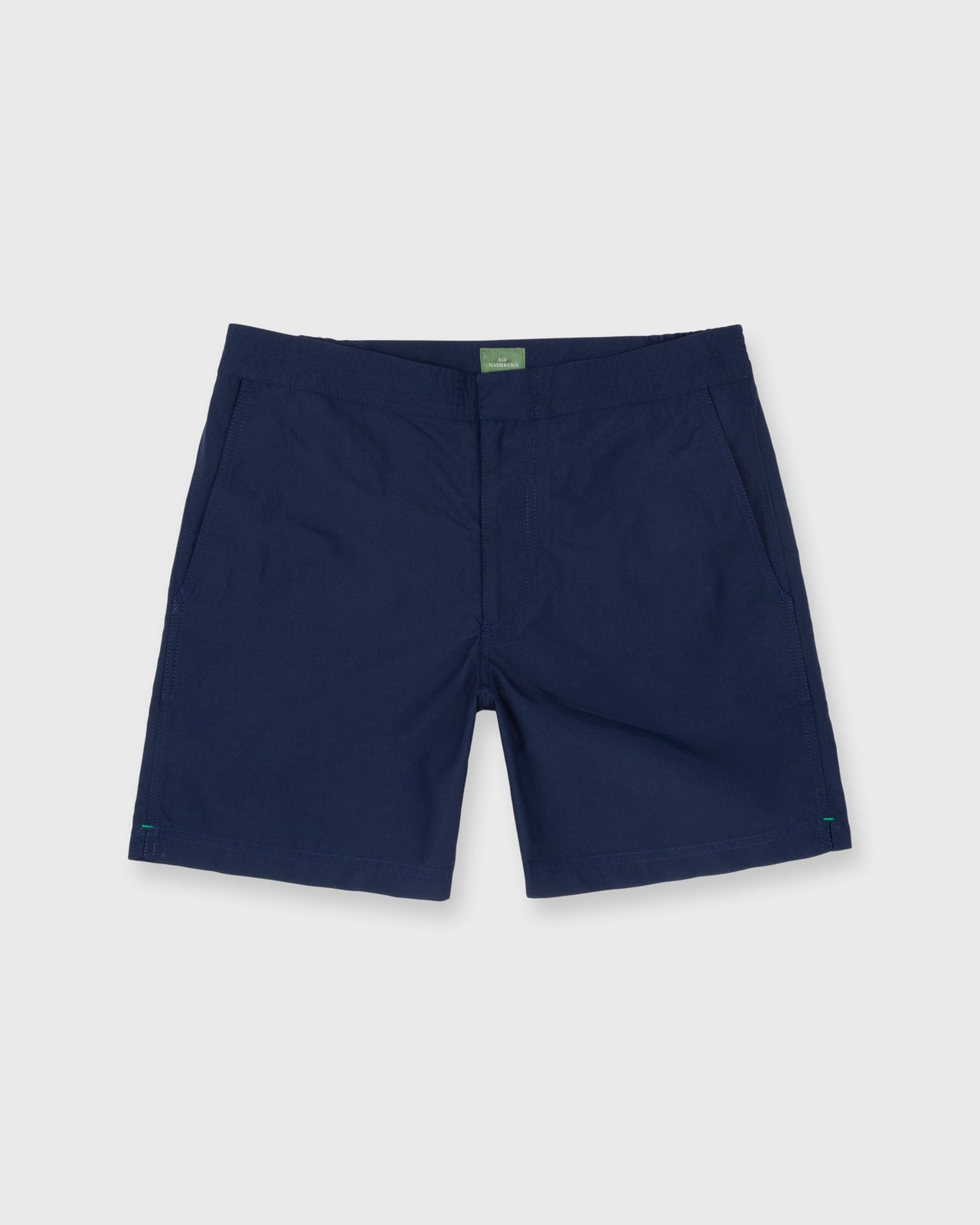 Zip-Front Mid-Length Swim Short in Navy Nylon