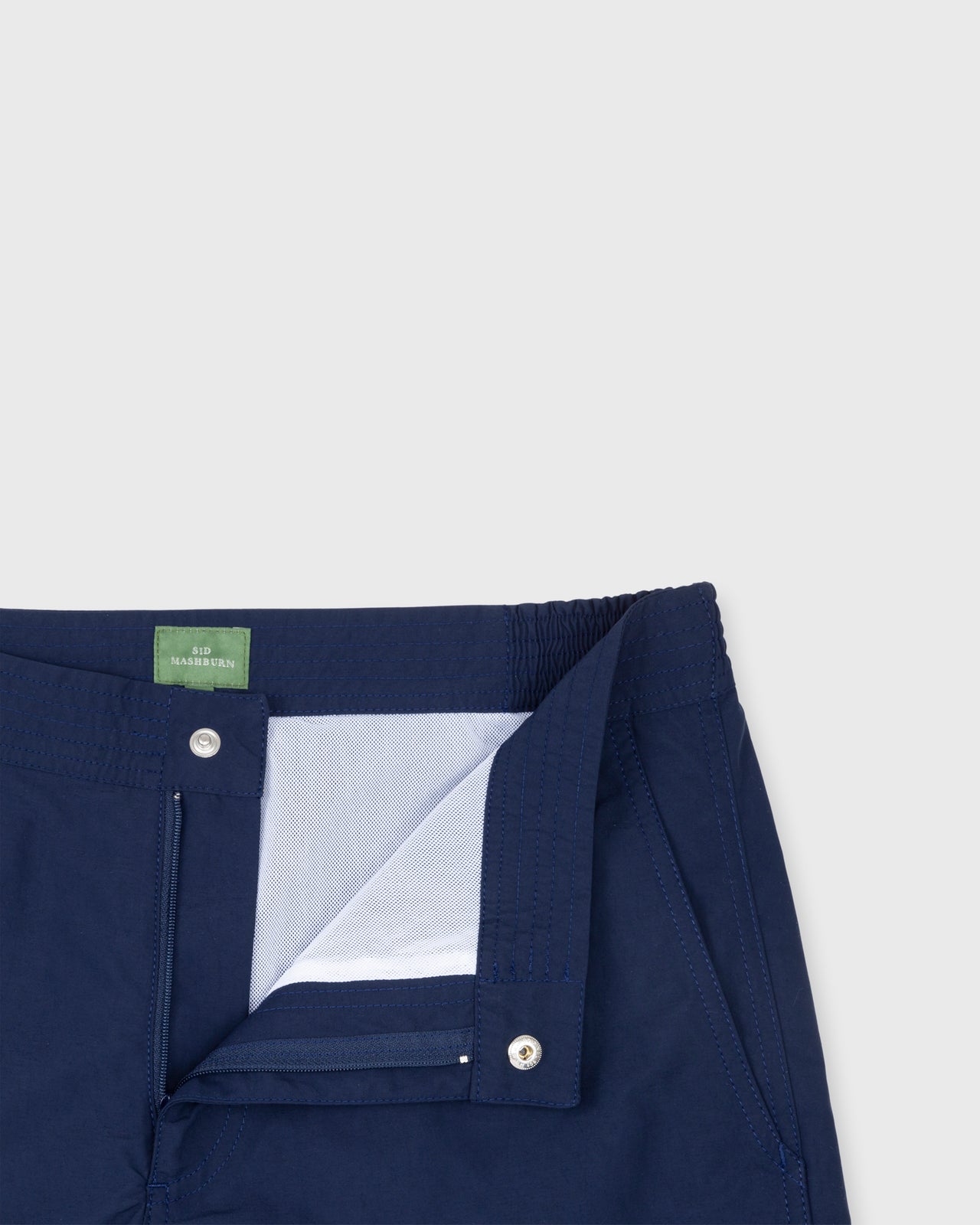 Zip-Front Mid-Length Swim Short in Navy Nylon