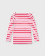 Load image into Gallery viewer, Long-Sleeved Boatneck Tee in Pink/Red Stripe Jersey
