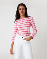 Load image into Gallery viewer, Long-Sleeved Boatneck Tee in Pink/Red Stripe Jersey
