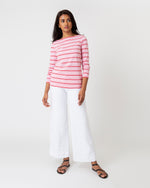 Load image into Gallery viewer, Long-Sleeved Boatneck Tee in Pink/Red Stripe Jersey
