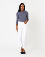 Load image into Gallery viewer, Long-Sleeved Boatneck Tee in Navy/White Stripe Jersey
