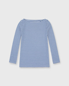 Long-Sleeved Boatneck Tee in French Blue/White Stripe Jersey 