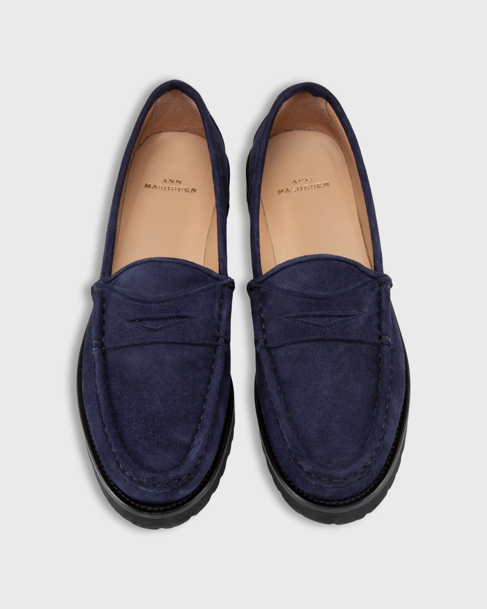 Lug Sole Loafer in Navy Suede