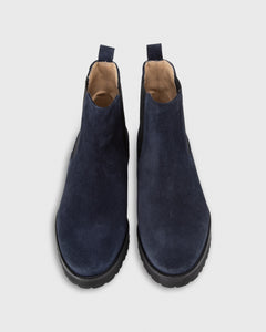 Lug Sole Chelsea Boot in Navy Suede