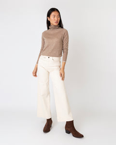 Tipped Funnel-Neck Sweater in Heather Mink Cashmere