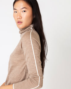 Tipped Funnel-Neck Sweater in Heather Mink Cashmere