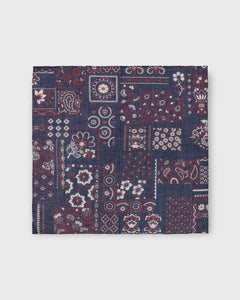 Cotton Print Pocket Square in Navy Patchwork Paisley