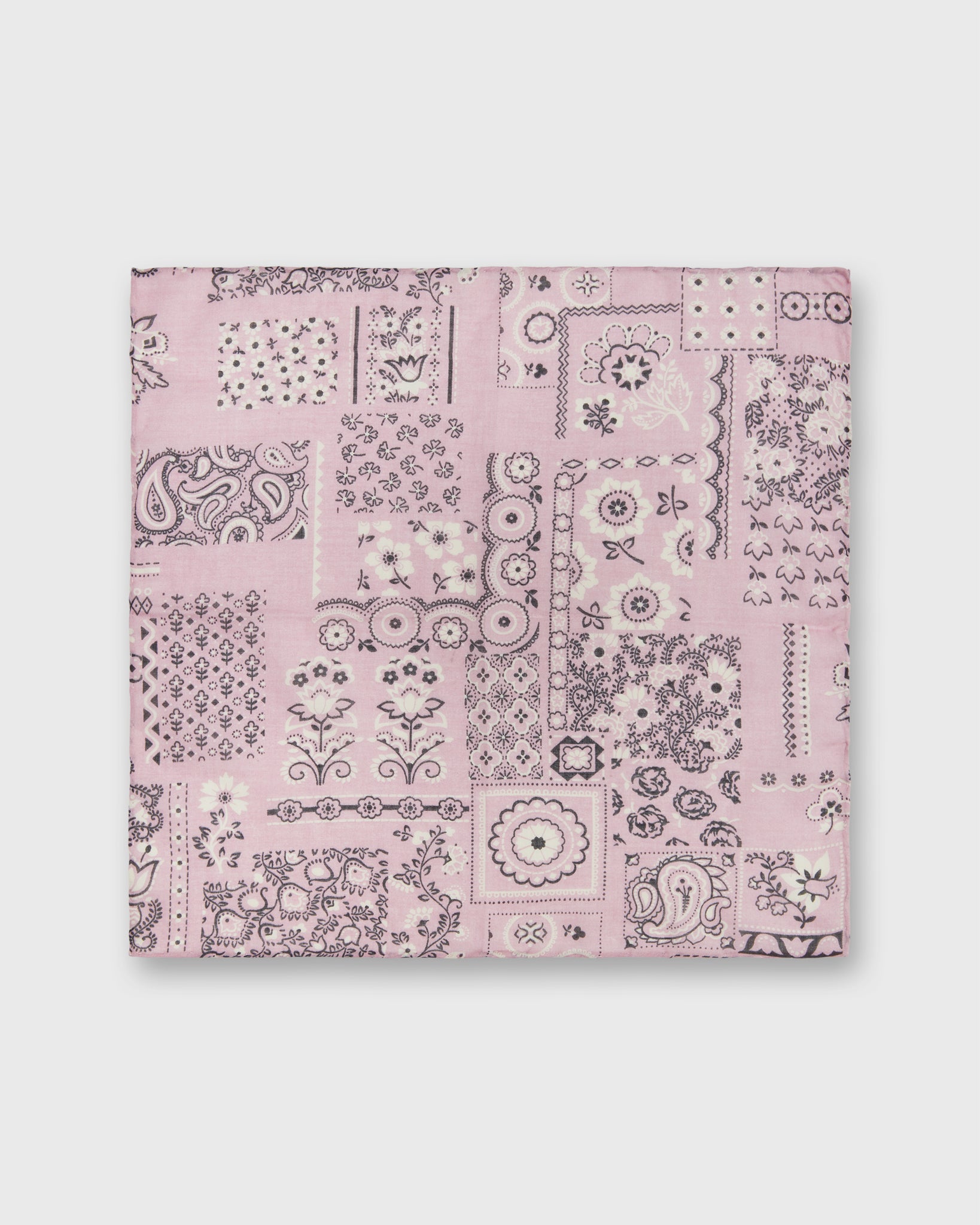 Cotton Print Pocket Square in Pink Patchwork Paisley