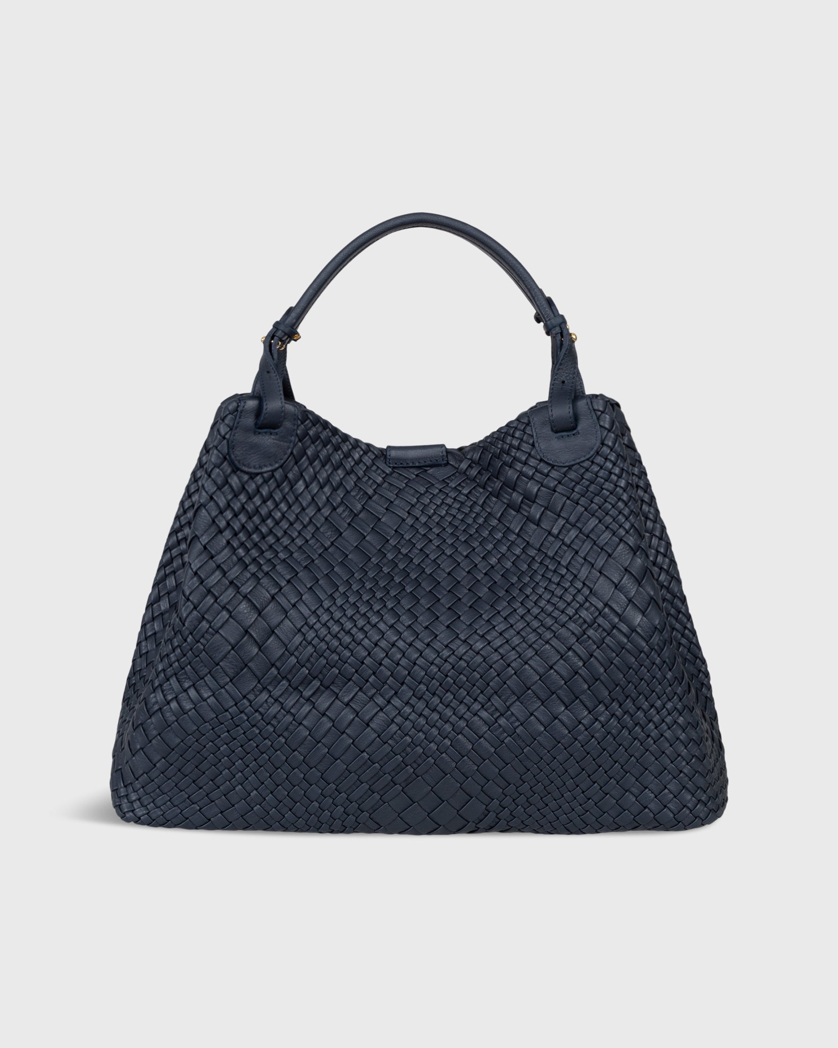 Cate Handwoven Satchel Bag in Navy Leather